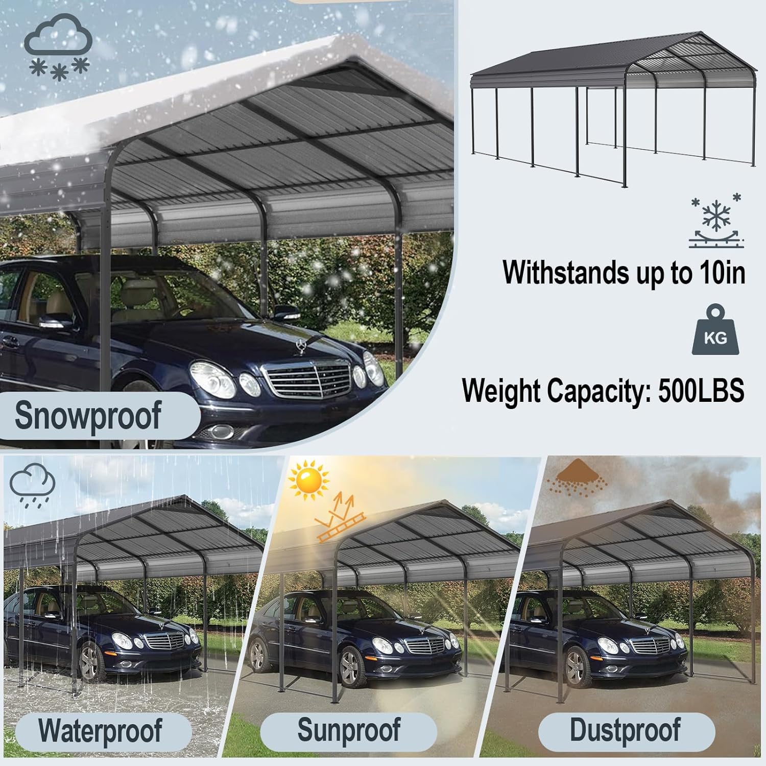 Gray Heavy Duty Metal Carport Canopy 10 x 20 ft C344887