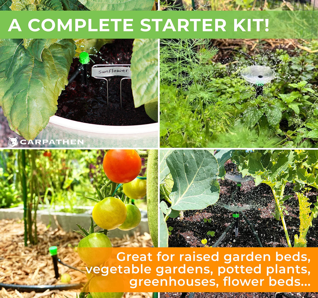 Adjustable Complete Drip Irrigation Kit with Drip Emitters, 1/4 Tubing and Connectors M42176