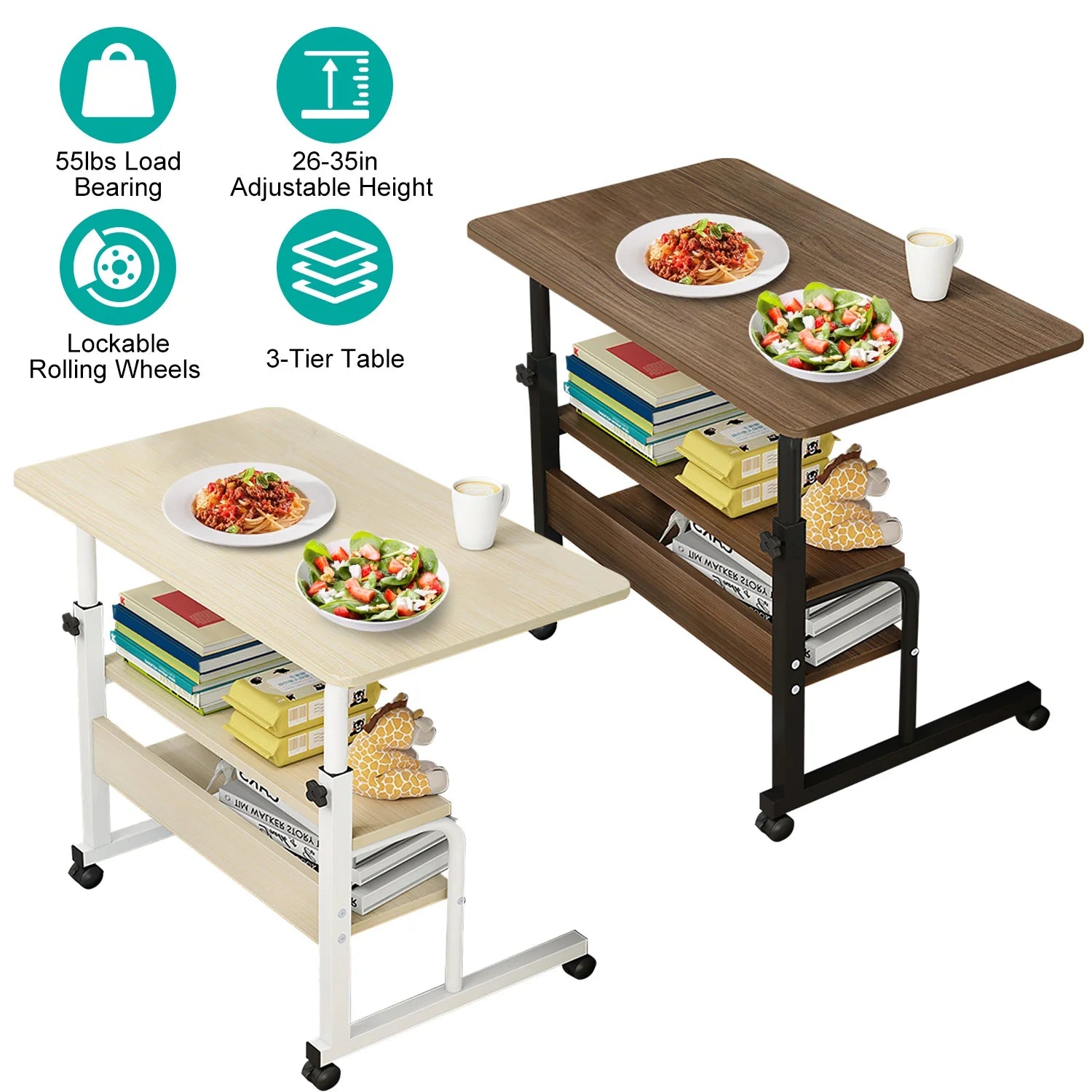 Beige 3-Tier Mobile Laptop Desk with Rolling Wheels N2199