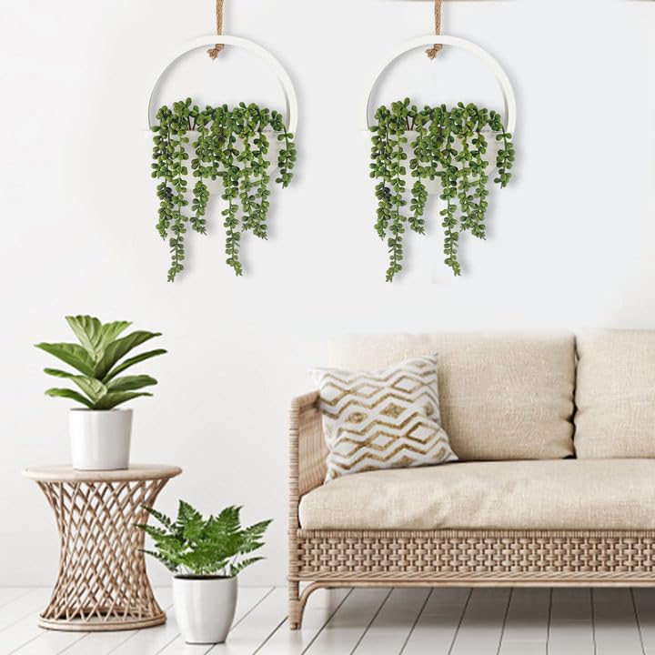 2 Pcs Artificial Hanging Succulents Plants in Pot with Lanyard Z906
