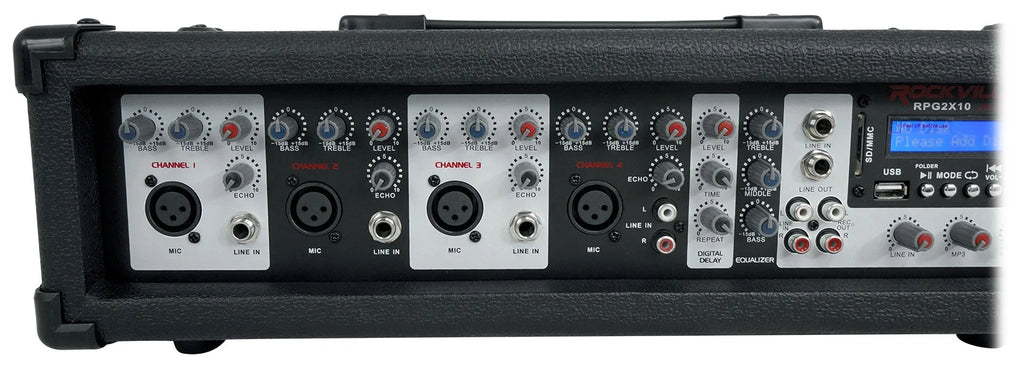 RPG2X10 PA System Mixer Amp 10 inch Speakers Stands Mics Bluetooth M386
