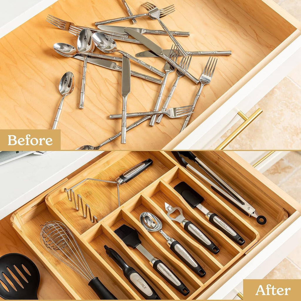 Bamboo Adjustable 8-Compartment Drawer Organizer W3900