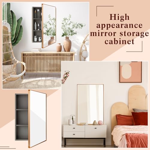 Light Grey 16 x 24 inch Wall Mounted Framed Medicine Cabinet with Mirror N856104