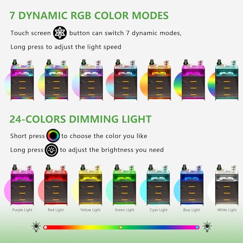 RGB LED Nightstand with 3 Drawers and Sliding Tray W352