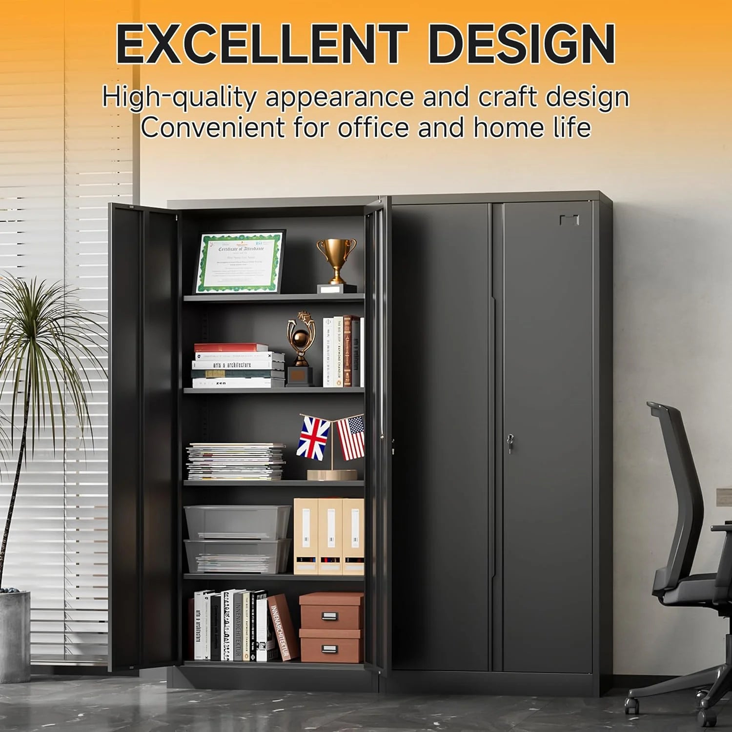 Metal Storage Cabinet with Locking Doors and 4 Adjustable Shelves, 71" Tall Black Z9800