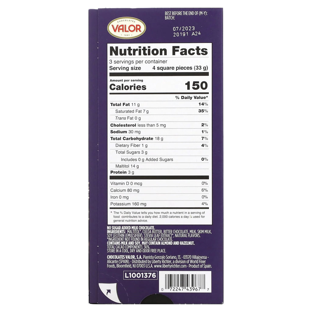 Milk Chocolate Bar with Stevia, 3.5 oz Pack of 3 L5859