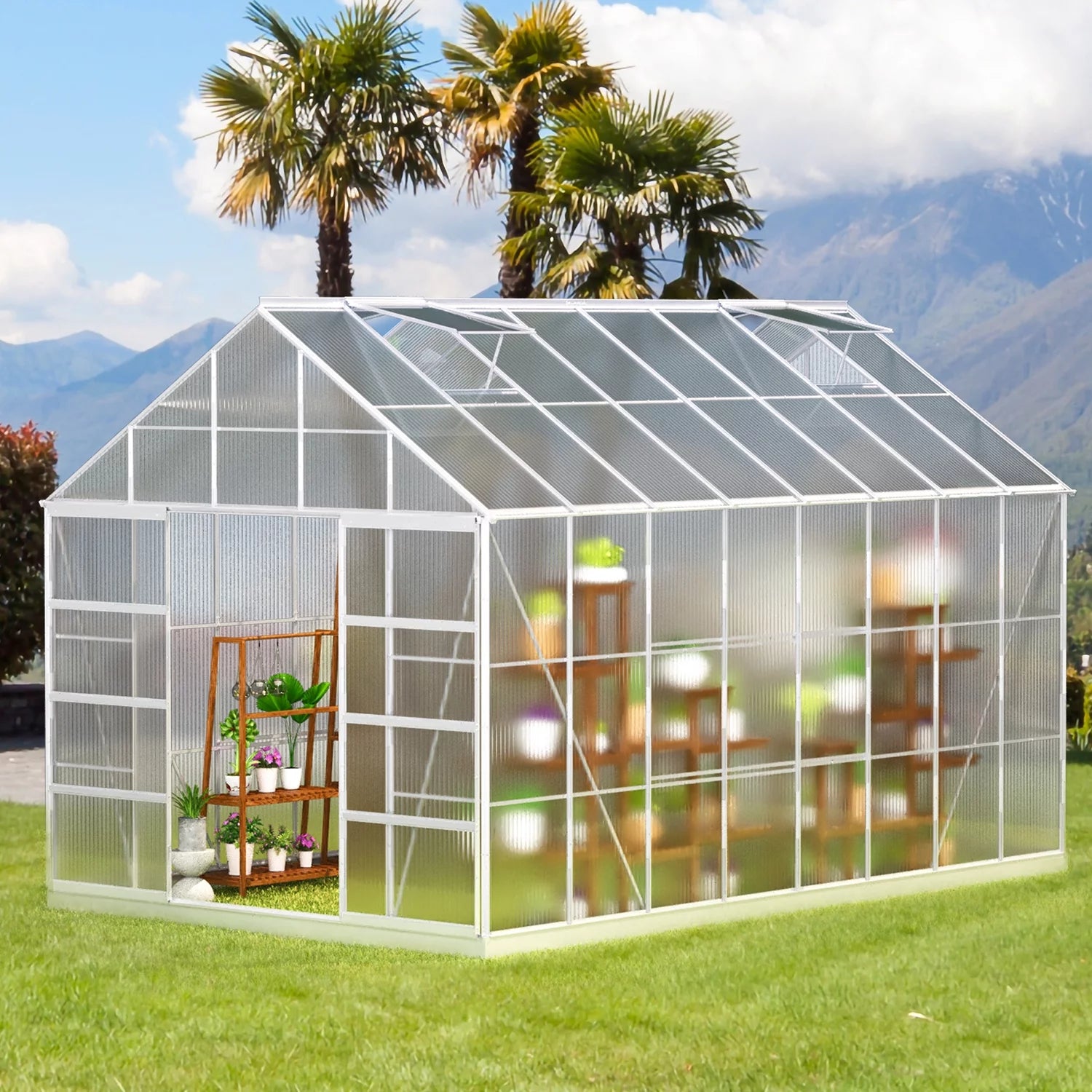 10' x 16' Walk-in Greenhouse with Aluminum Frame and Adjustable Roof Vent J4958