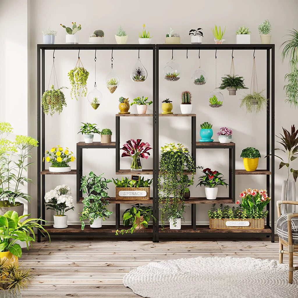 5-Tier Metal Plant Stand with 10 Hanging Hooks K59785