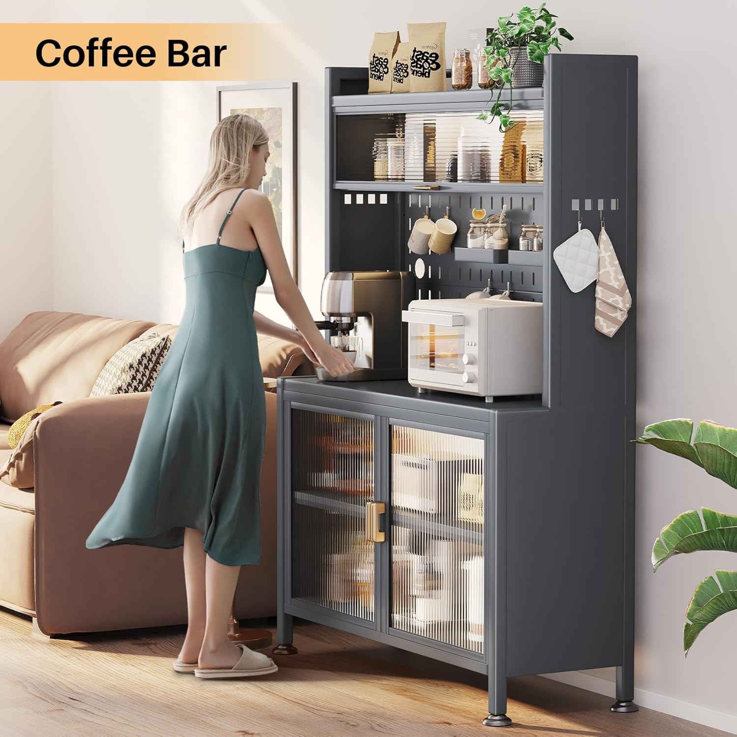 5-Tier Grey Bakers Rack with Cabinet T2934
