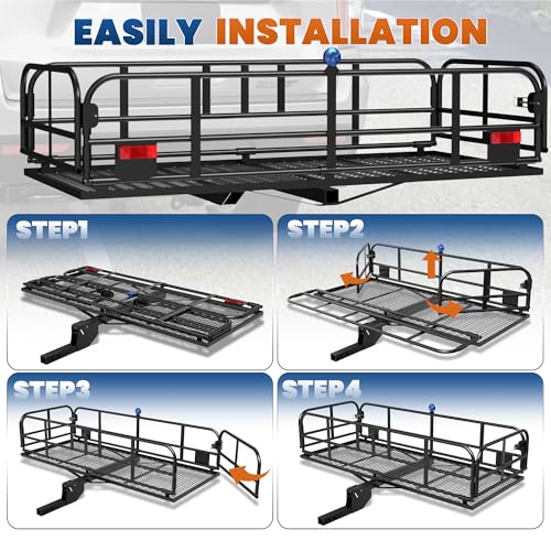 500 Lbs Folding Hitch Mount Cargo Carrier, 2" Hitch Receiver, 60" x 24" x 14" Size V826