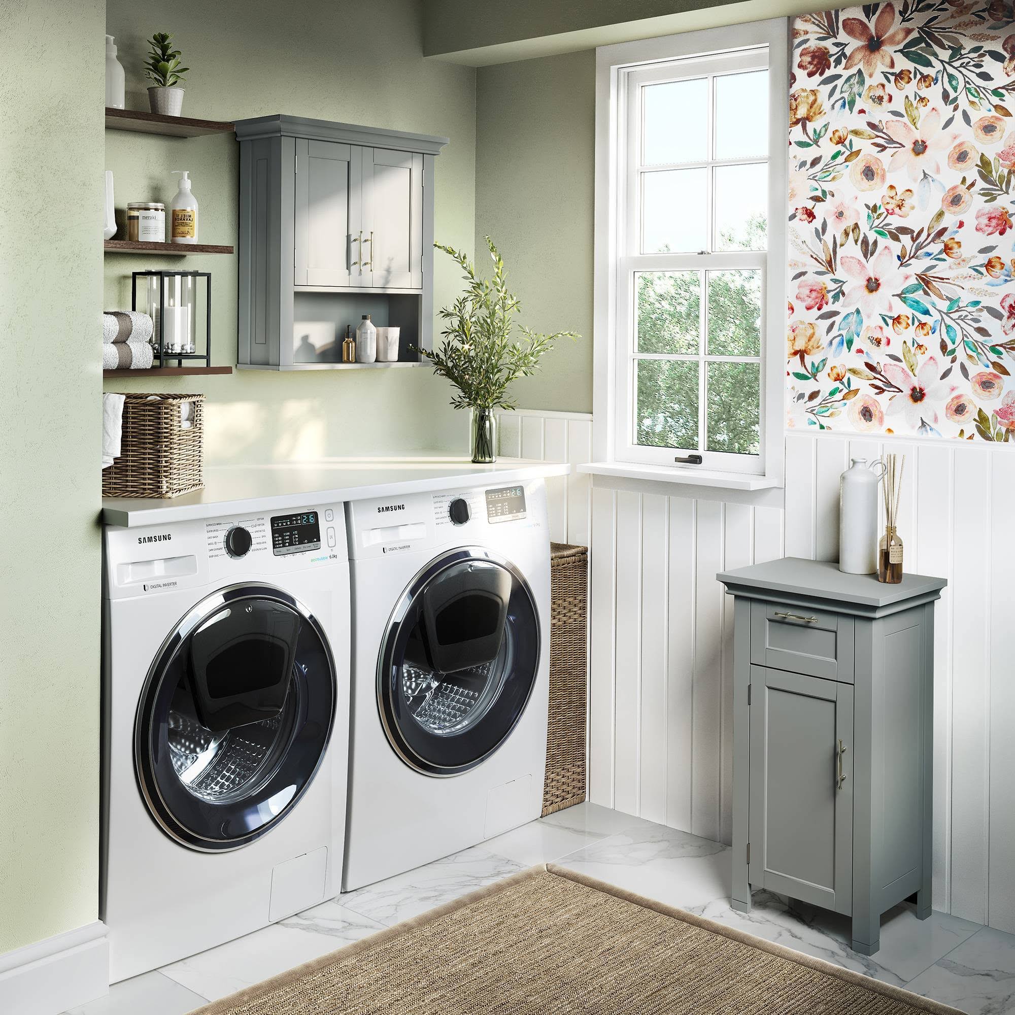 Gray Two Door Wall Cabinet with Open Shelf R43006