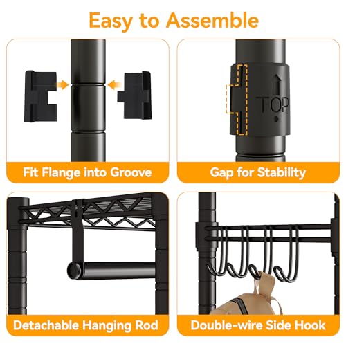 Black Heavy Duty Rolling Garment Rack with Wheels Double Hanging Rods J2733