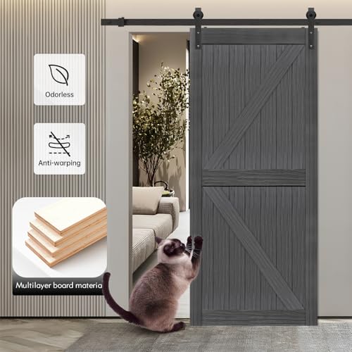 20 in x 84 in Elephant Gray Solid Wood Barn Door with Sliding Door Hardware Kit F533830