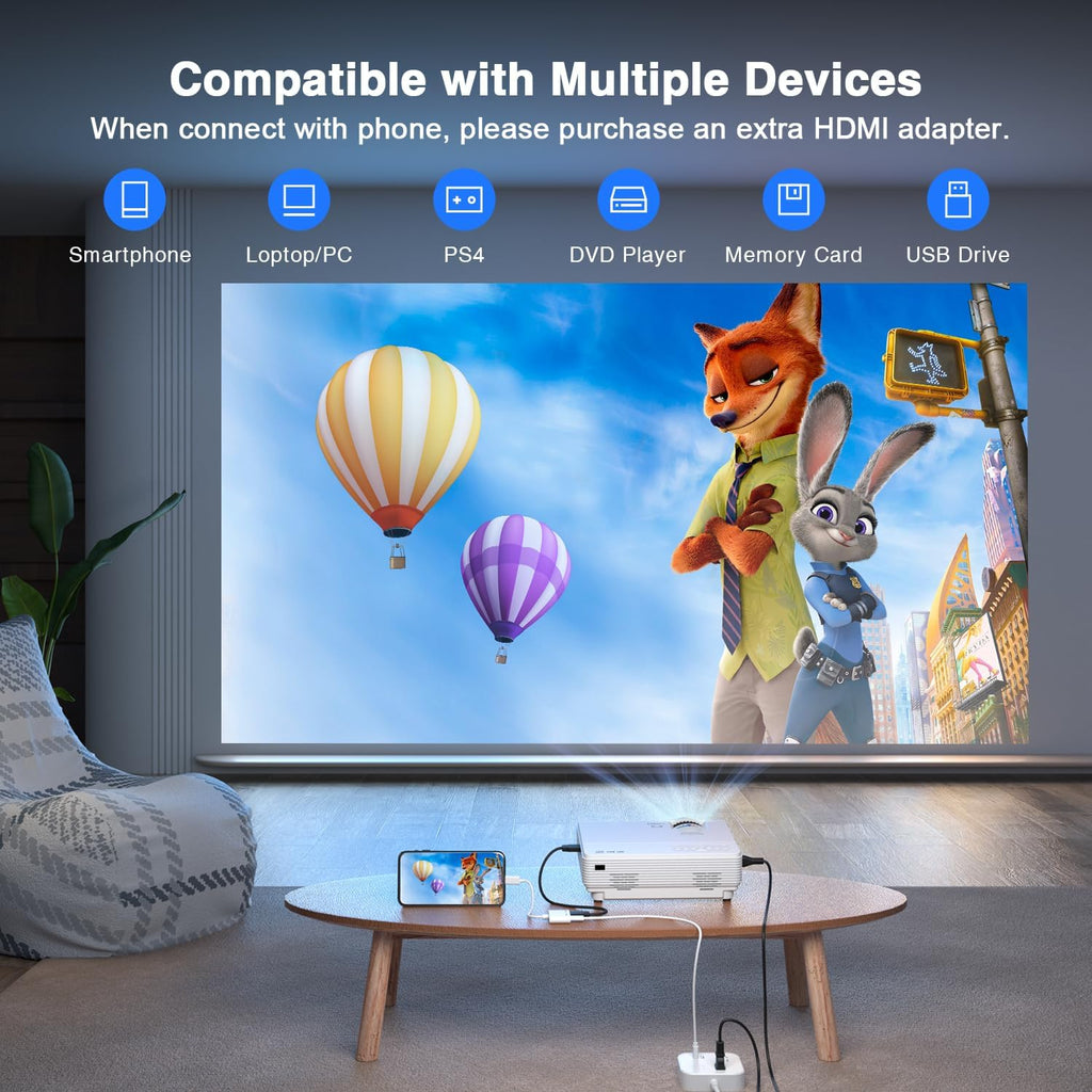 Mini Projector, Full HD 1080P Video Projector, Portable Outdoor Movie Projector X54668
