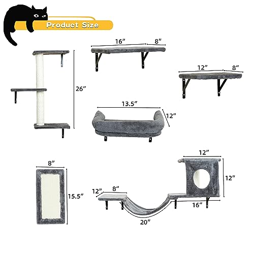 Gray 6 Pcs Wall Mounted Cat Furniture Set Y68017
