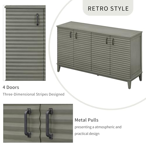 4 Door Wooden Sideboard with Adjustable Shelves and Metal Handles S6736