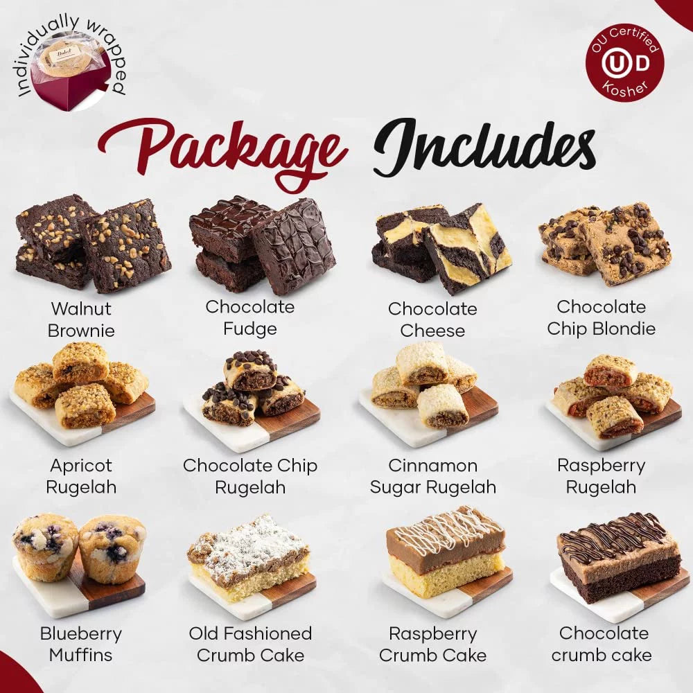 Gourmet Food Gift Basket with Assorted Brownies, Crumb Cakes, Rugelah, and Muffins N537540