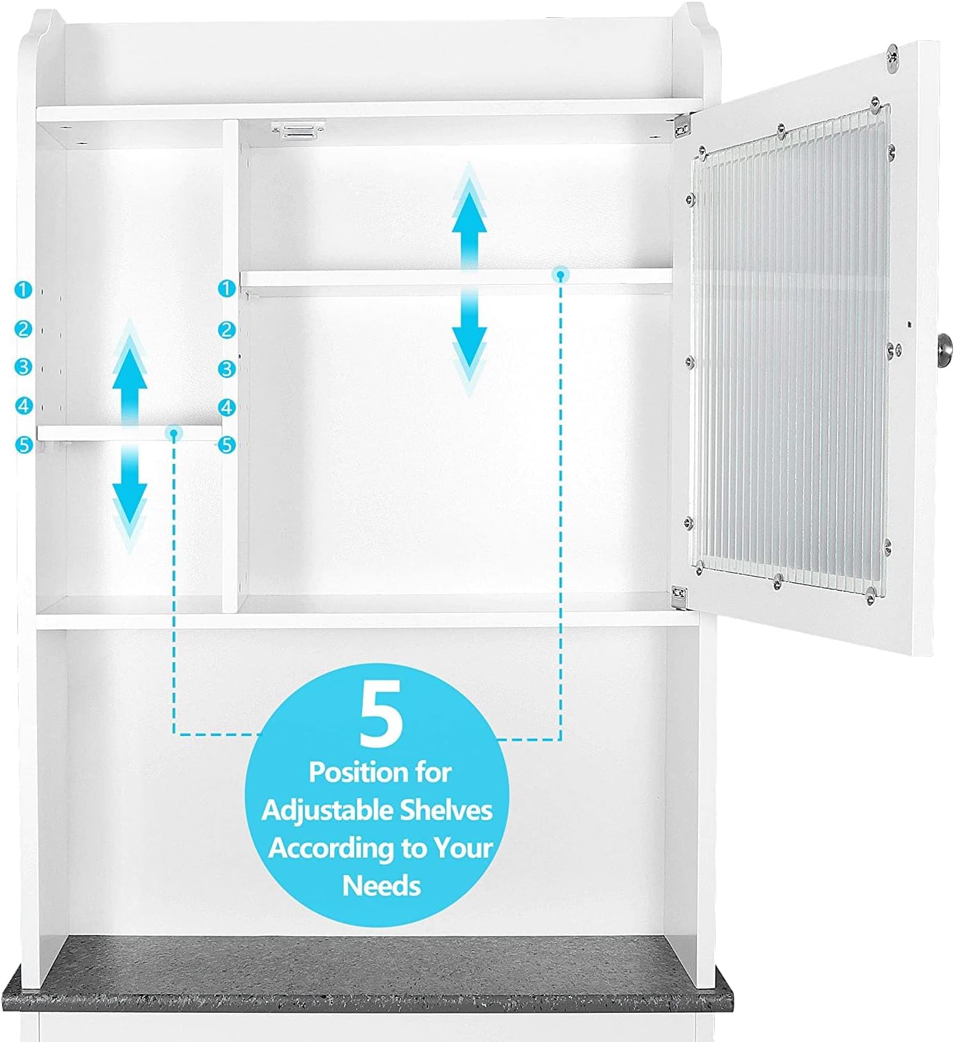 White 4-Tier Over The Toilet Storage Cabinet with Adjustable Shelves and Tempered Glass Door Z408118