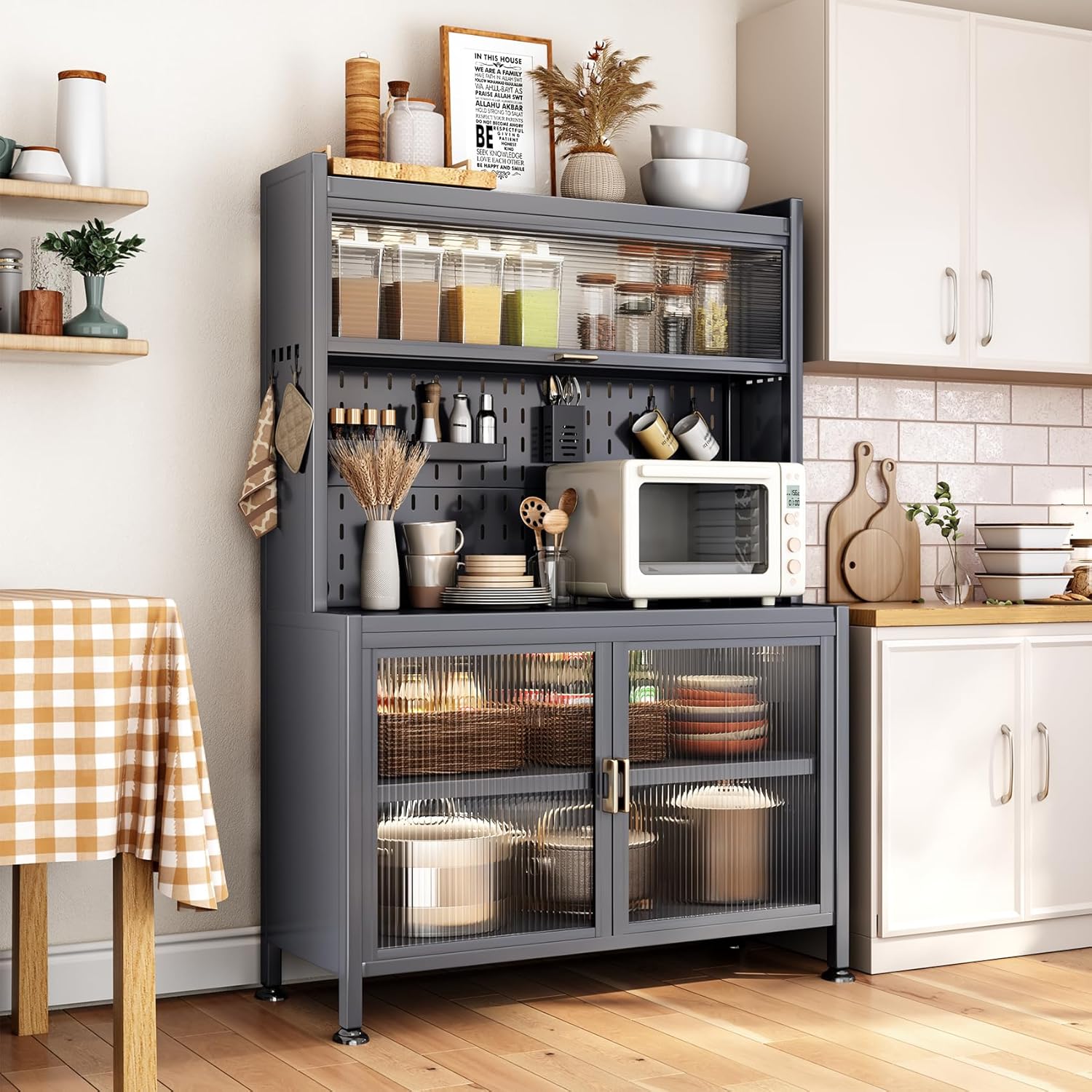 5-Tier Grey Bakers Rack with Cabinet T2934