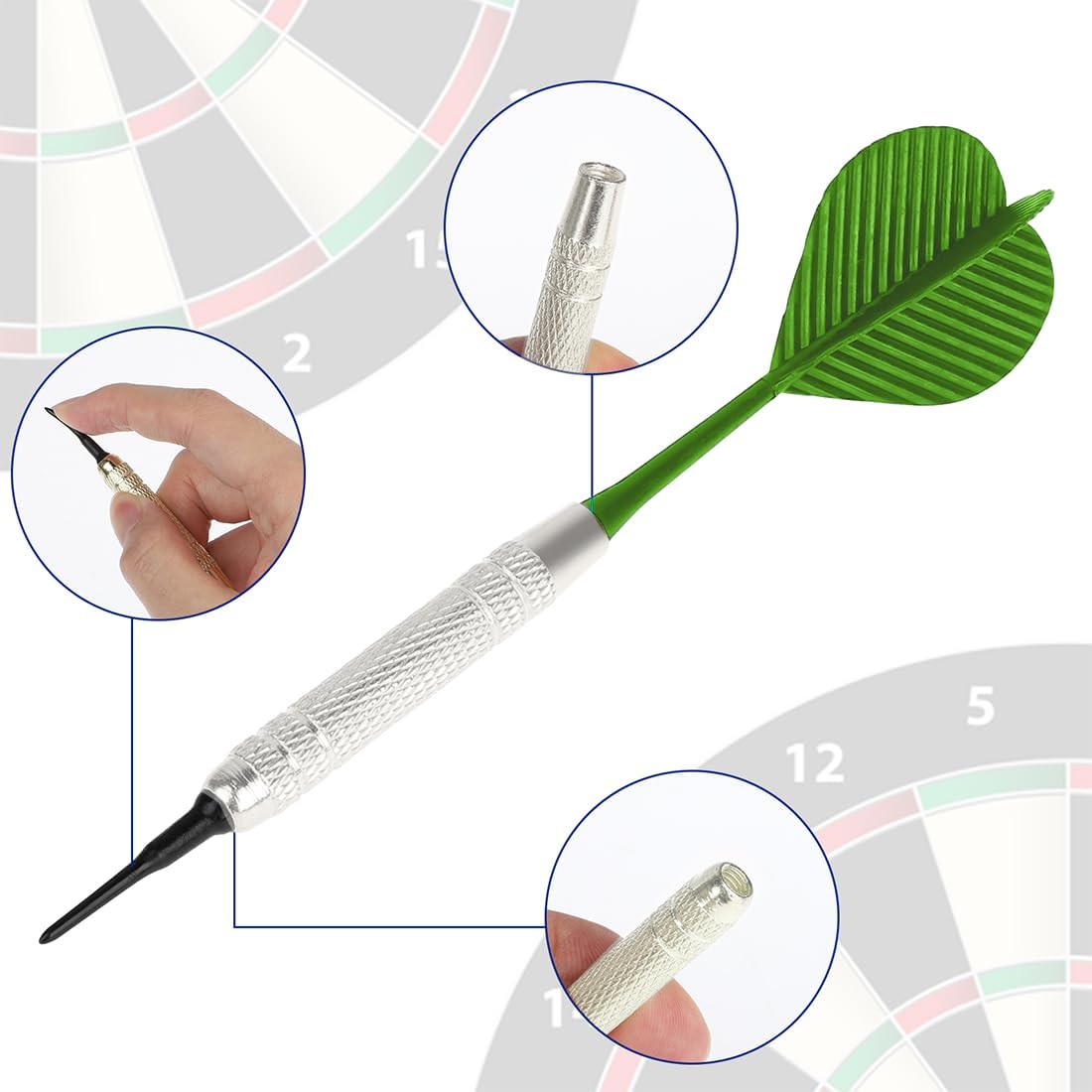 12 Pcs Dart with Plastic Soft Tip Points E569036