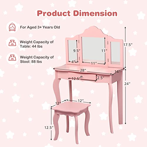 White Wooden Kids Vanity Set with Mirror and Stool Z713315