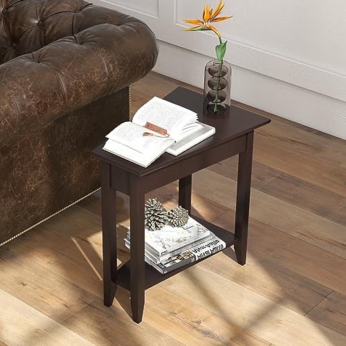 White 2-Tier Wedge End Table Set of 2 with Storage Shelf R48714