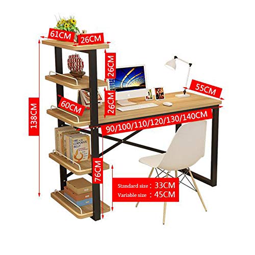 Solid Wood Desk with Bookshelf (110cm Teak) G198