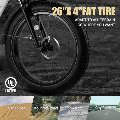 26" Fat Tire Electric Mountain Bike with 48V 13Ah Battery 7-Speed Front Suspension C2198
