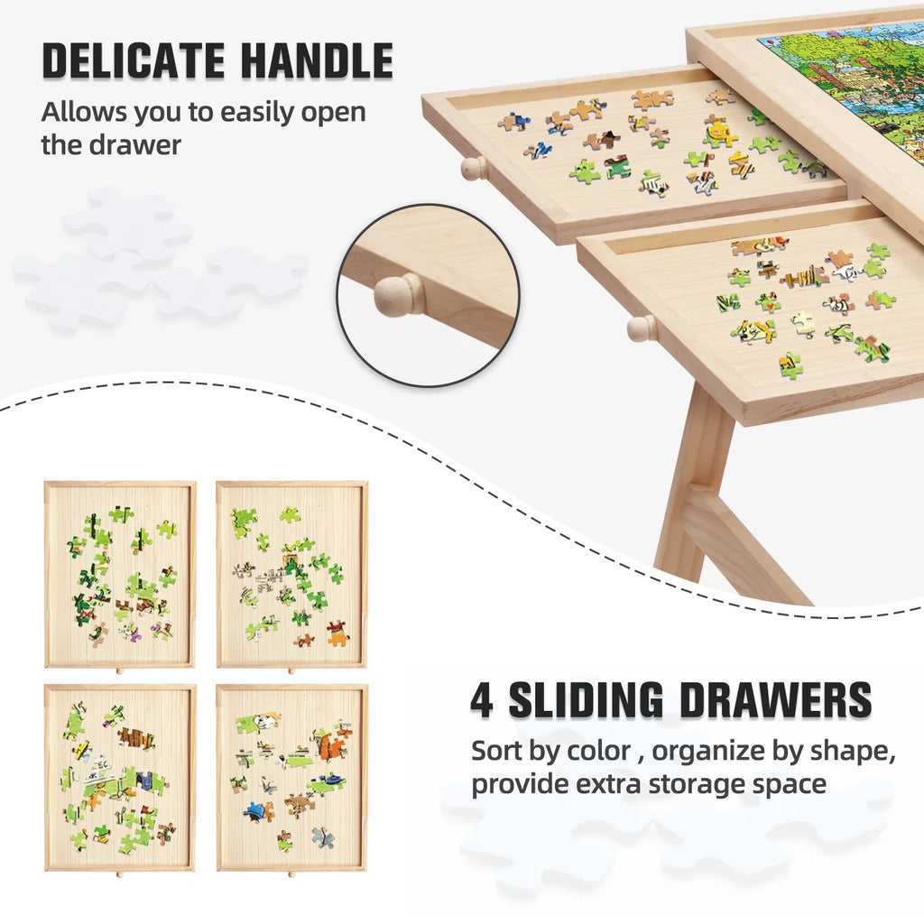 1500 Piece Wooden Jigsaw Puzzle Table with Folding Legs and 4 Drawers W735799