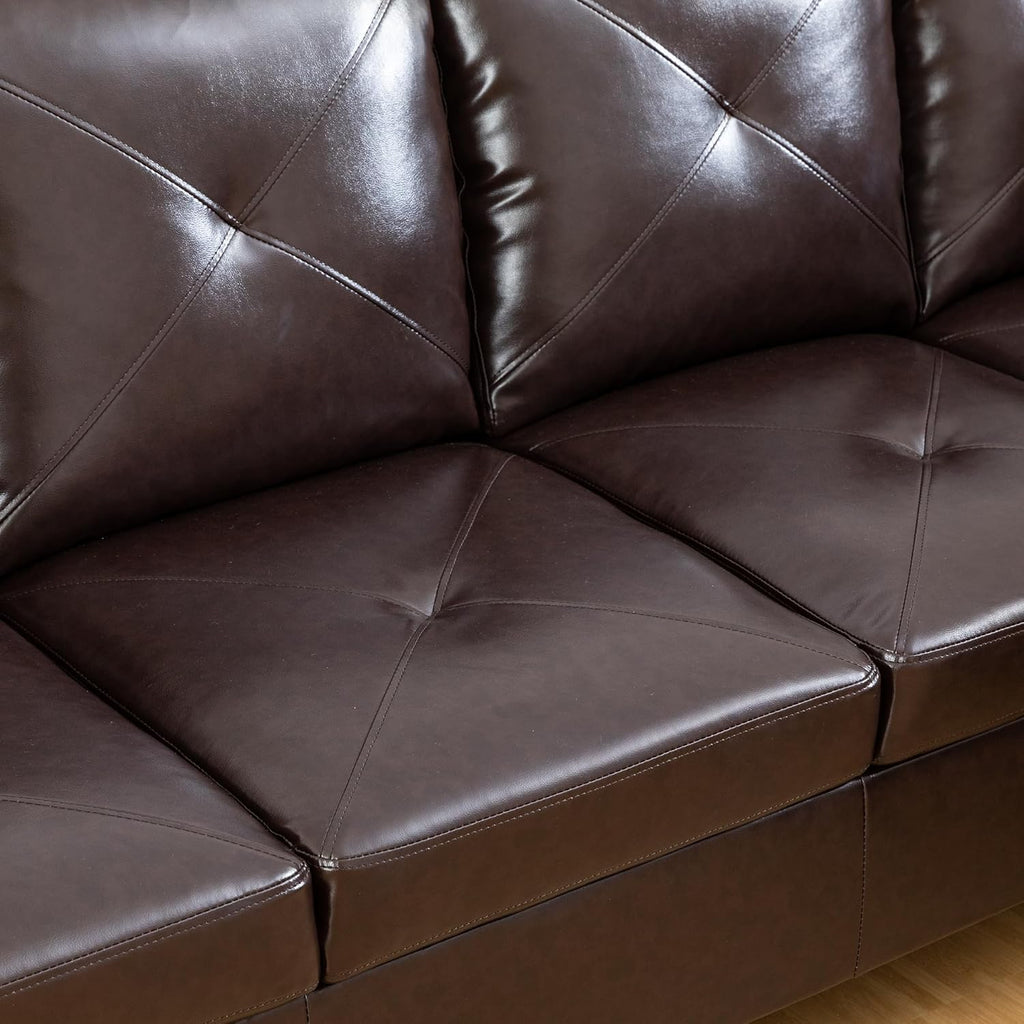 Brown L-Shaped Faux Leather Sectional Sofa with Chaise A6989