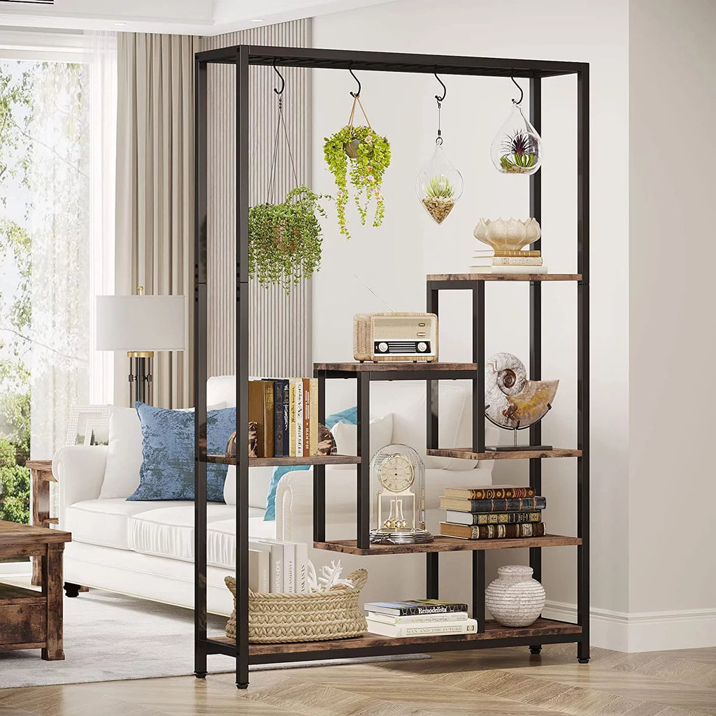5-Tier Metal Plant Stand with 10 Hanging Hooks K59785