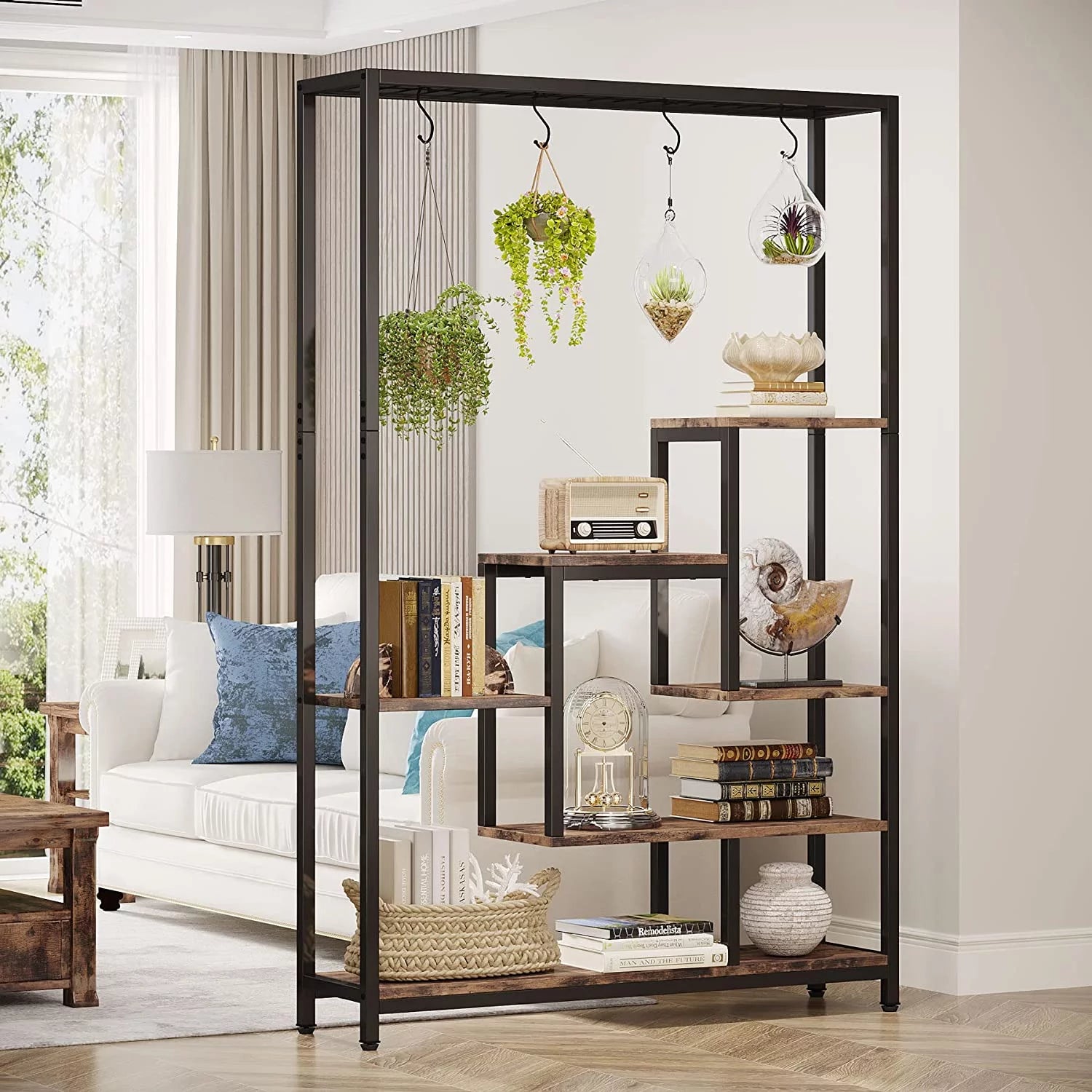 5-Tier Metal Plant Stand with 10 Hanging Hooks K59785