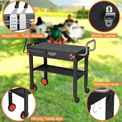 Portable Blackstone Griddle Stand Grill Table 17"/22" Grill Cart Pizza Oven Stand Outdoor Universal Foldable BBQ with Wheels Double Shelf Caddy Cooking Camping Tailgating C78006