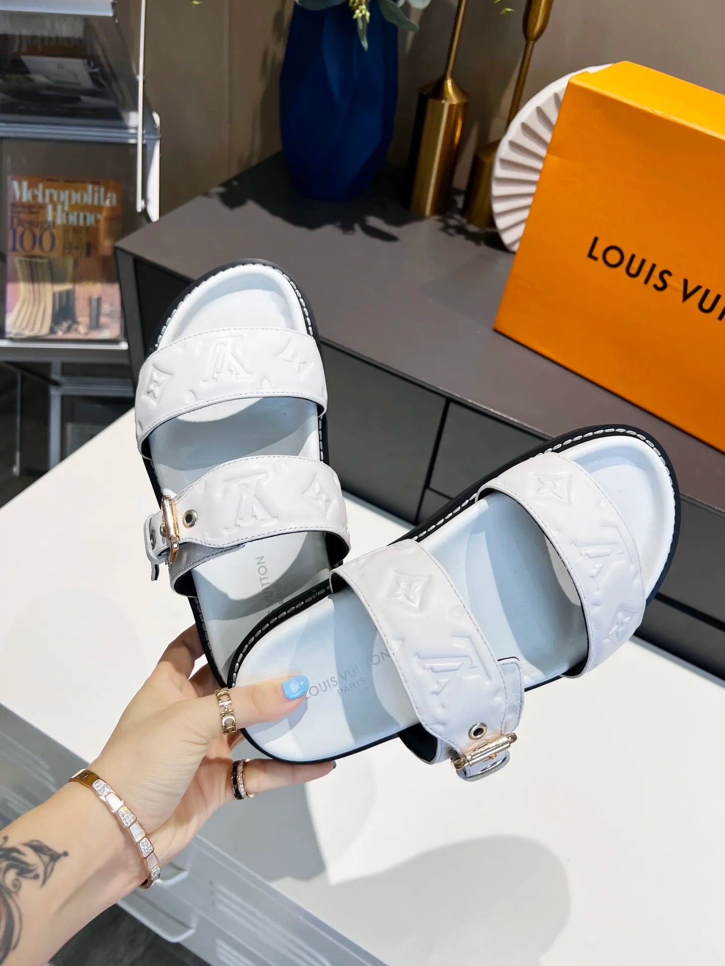 Women's White Flat Mule B27452