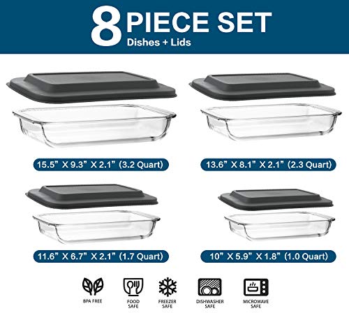 8-Piece Glass Baking Dish Set with Plastic Lids A8181