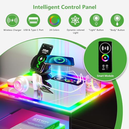 RGB LED Nightstand with 3 Drawers and Sliding Tray W352