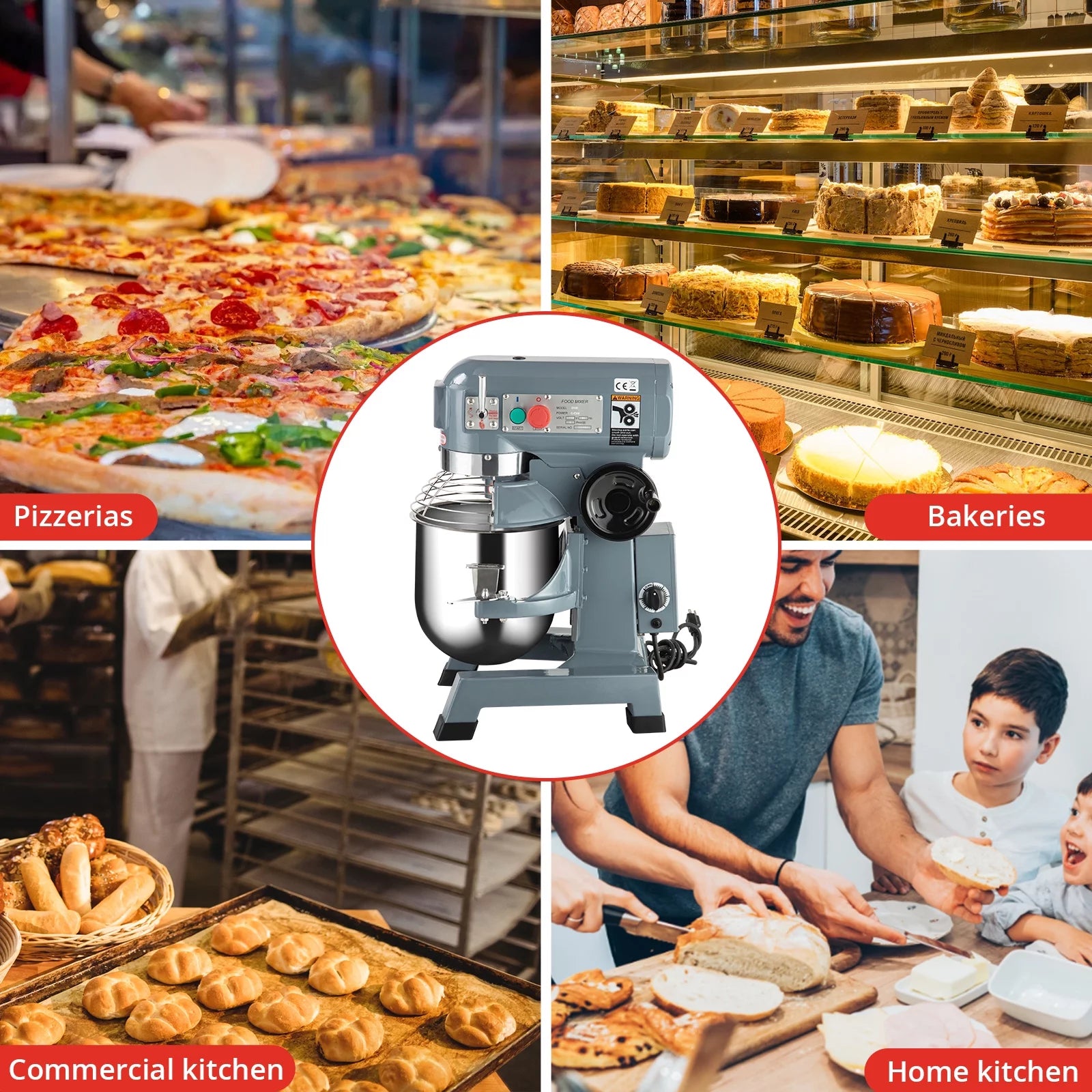 15Qt 600W 3-Speed Commercial Stand Mixer with Stainless Steel Bowl, Dough Hook, Whisk, Safety Guard Z756450