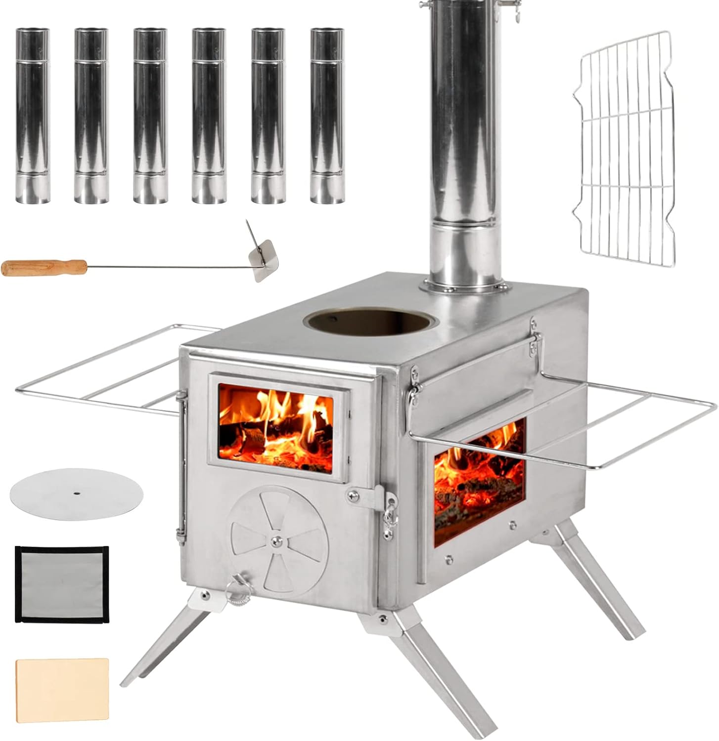 Stainless Steel Wood Burning Camping Stove with Chimney Pipes J7812