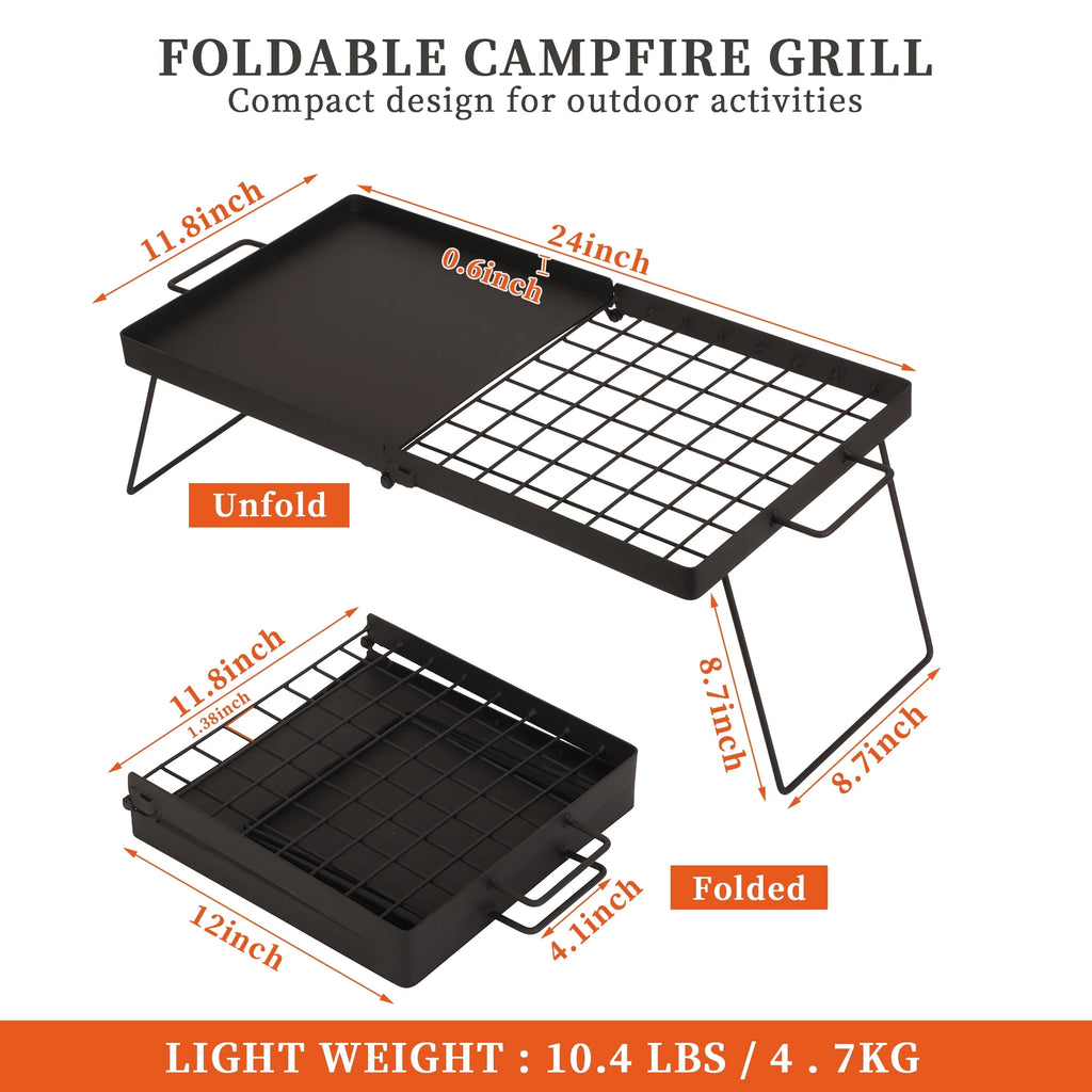 Folding Campfire Grill with Steel Mesh Grate L345922