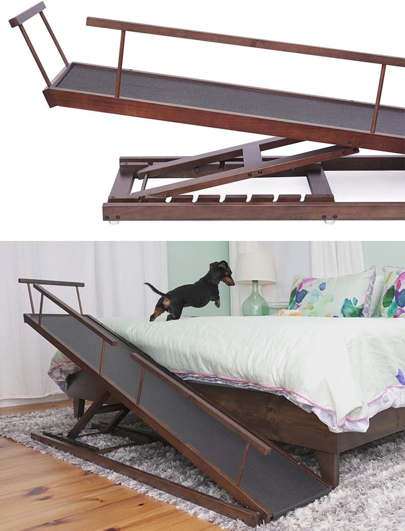 Bed Ramp for Small Dogs, Adjustable for All Beds up to 37 - Solid Hardwood G66630