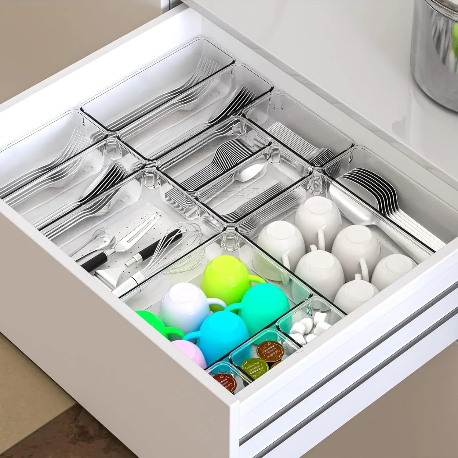 25 Pc Clear Plastic Drawer Organizer Set, 4 Sizes G996487