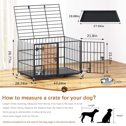 42/48 inch Heavy Duty Metal Dog Crate with Wheels U1820