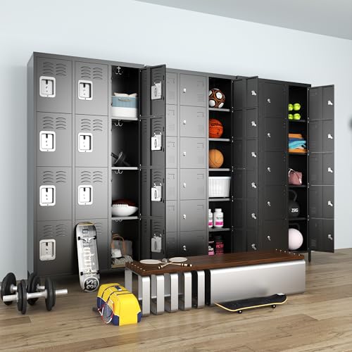 Metal Locker 3 Doors 72" Tall Steel Storage Locker with Shelves and Hooks S19364