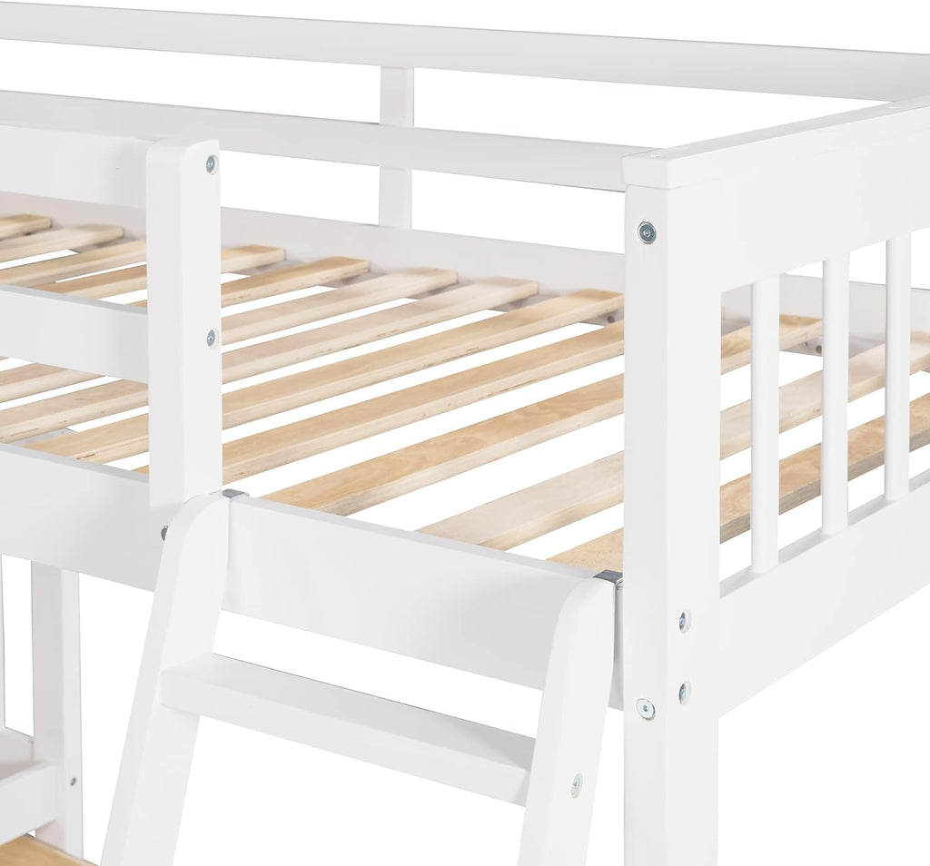 White Wooden Triple Bunk Bed With Stairs And 3 Storage Drawers D809846