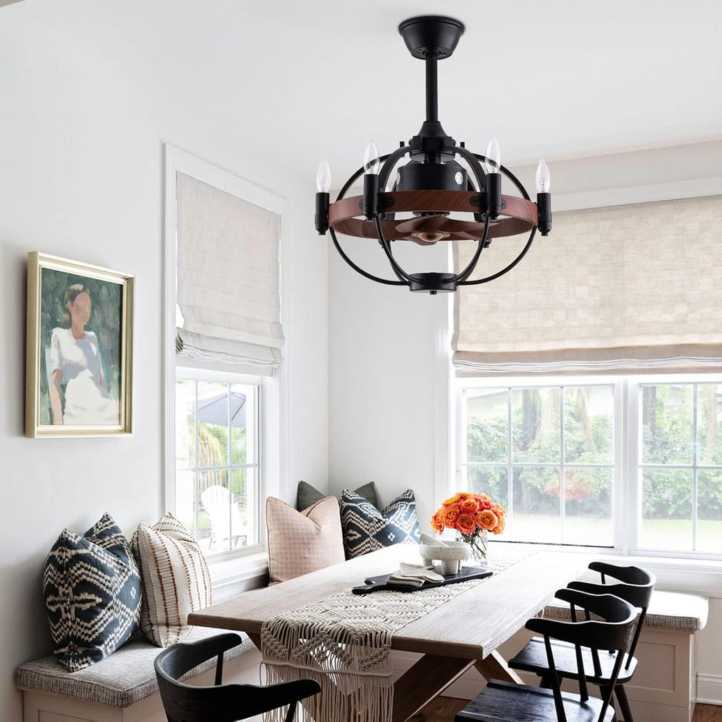 Black Cage Ceiling Fan with Light Remote Control P498