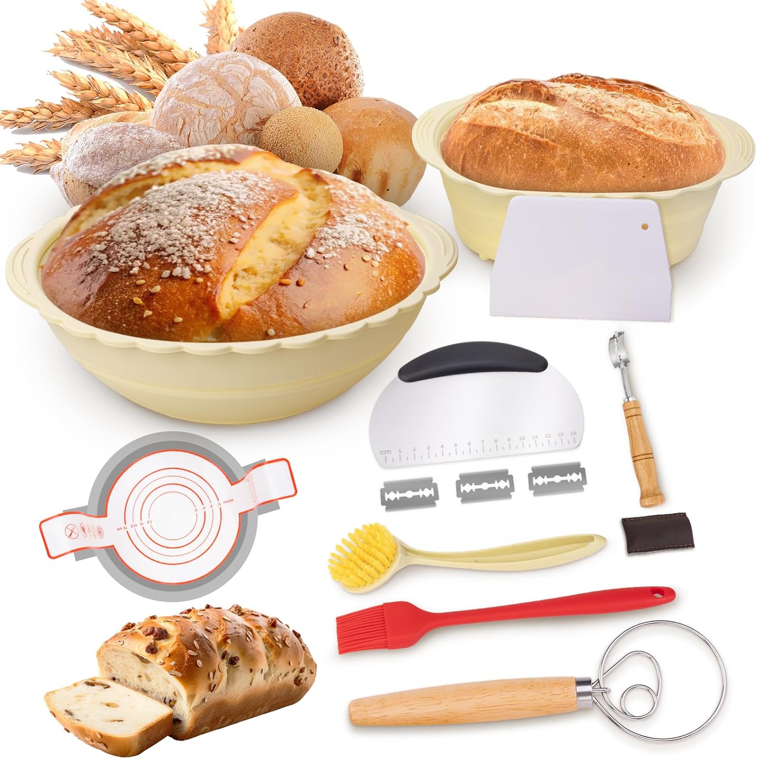 Banneton Bread Proofing Basket Set of 2 - Round 9" & Oval 10" Y1524