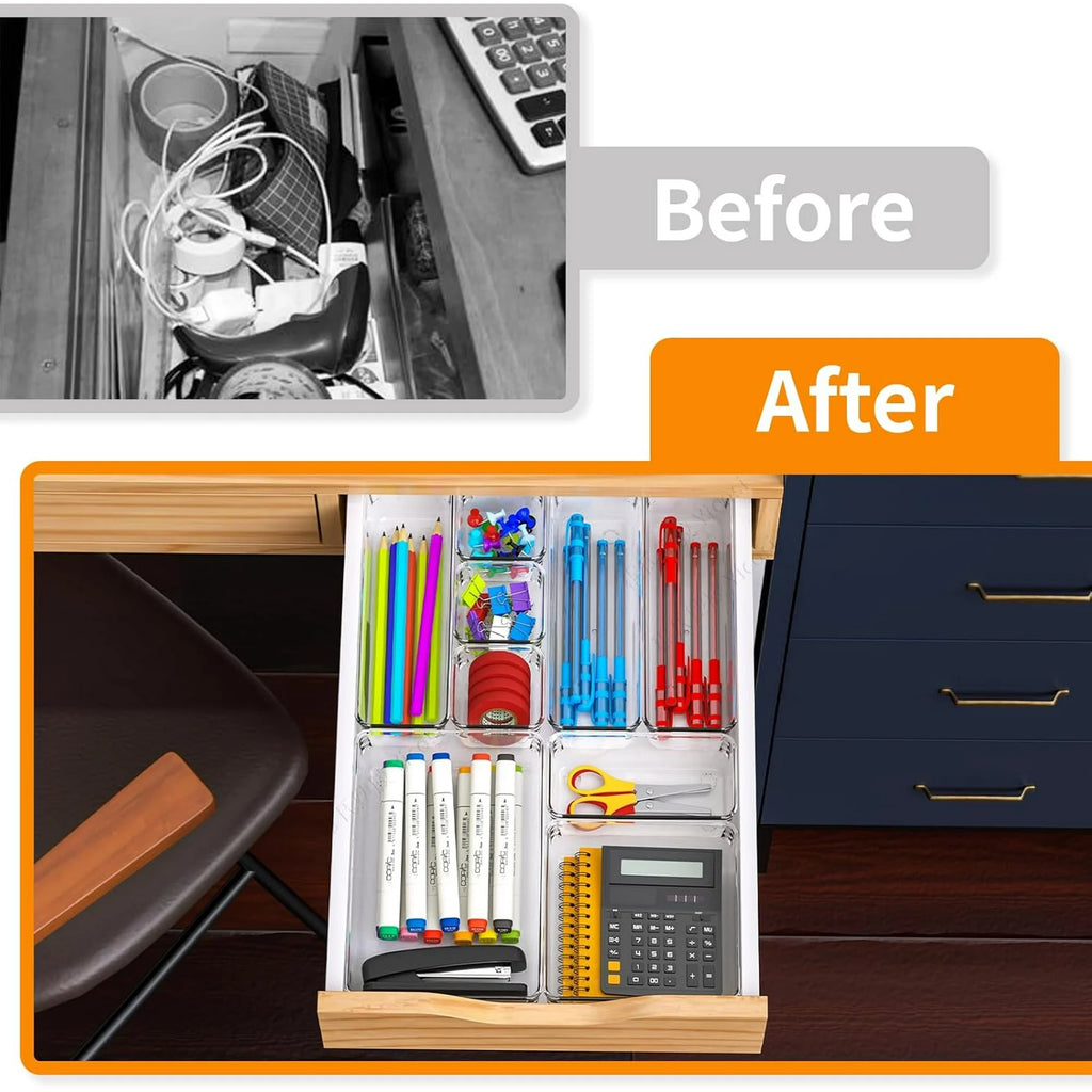 25 Pc Clear Plastic Drawer Organizer Set, 4 Sizes G996487