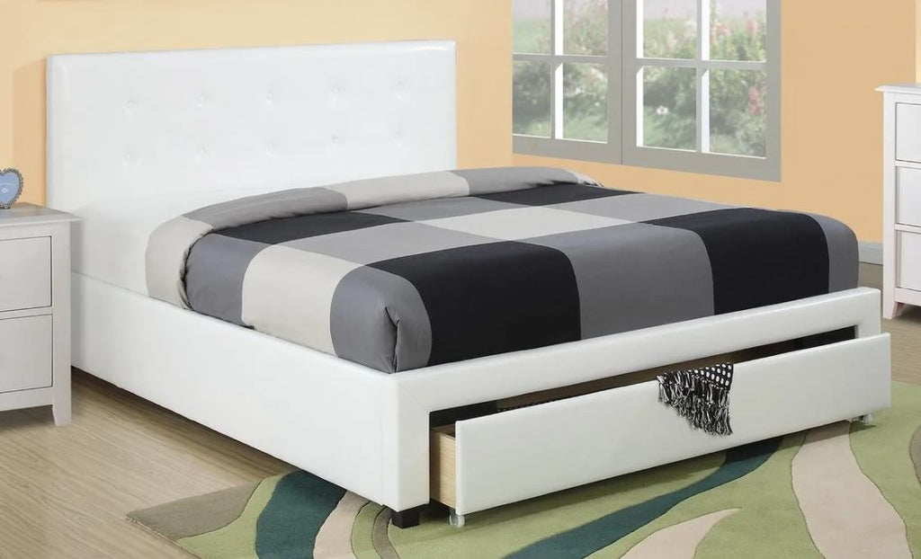 White Full Size Wooden Faux Leather Bedframe V35541