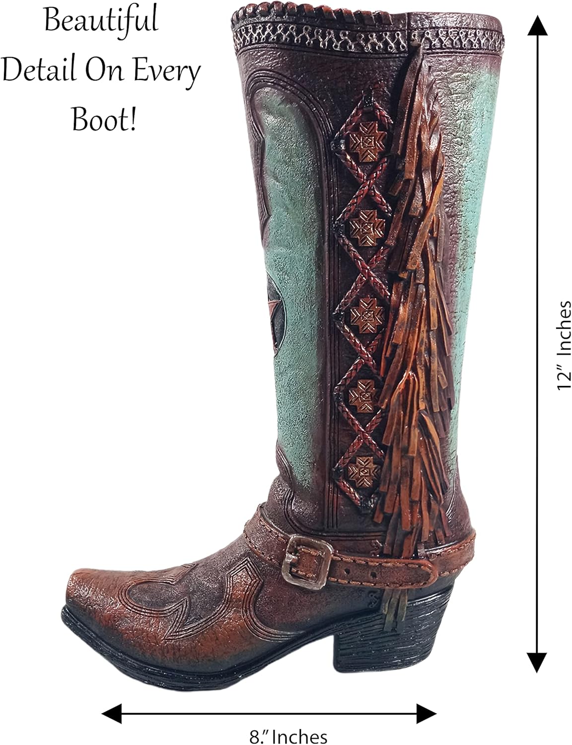 Brown Teal Cowboy Boot Vase 12 Inch I37498