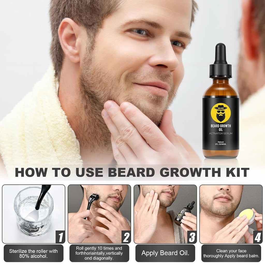 Beard Growth Kit with Beard Growth Oil (2 oz), Beard Balm and Comb T2329